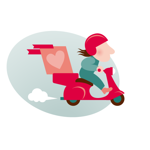 Cartoon Lady on Scooter Delivering Japanese Snacks